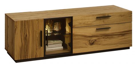 TV base cabinet Serrator 08, Colour: oak natural oiled / Dark Brown - 47 x 149 x 48 cm (H x W x D)