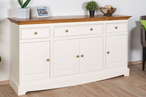 Chest of drawers Gyronde 04, solid pine wood wood wood wood wood wood, Colour: White / Oak - 85 x 167 x 45 cm (H x W x D)