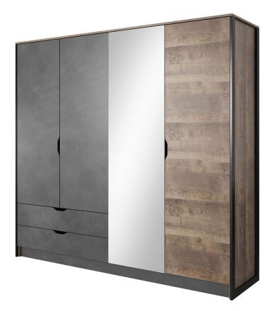 Hinged door cabinet / Closet Bassatine 06, Colour: rustic Oak / Grey / Black - Measurements: 204 x 220 x 56 cm (H x W x D).