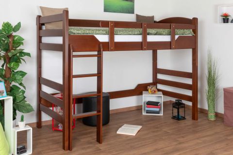 Loft bed for adults "Easy Premium Line" K14/n, solid beech wood, Dark Brown - Lying surface: 90 x 190 cm