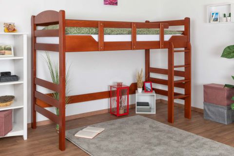 Loft bed for adults "Easy Premium Line" K14/n, solid beech cherry colour - Lying surface: 90 x 190 cm
