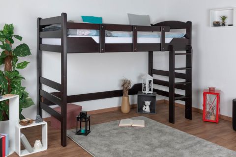 Loft bed for adults "Easy Premium Line" K14/n, solid beech wood, chocolate brown - Lying surface: 90 x 190 cm