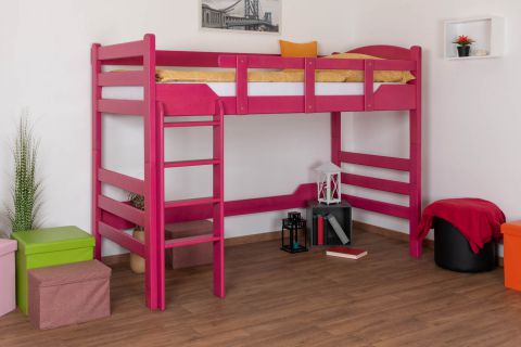 Loft bed for adults "Easy Premium Line" K14/n, solid beech wood, pink - Lying surface: 90 x 190 cm