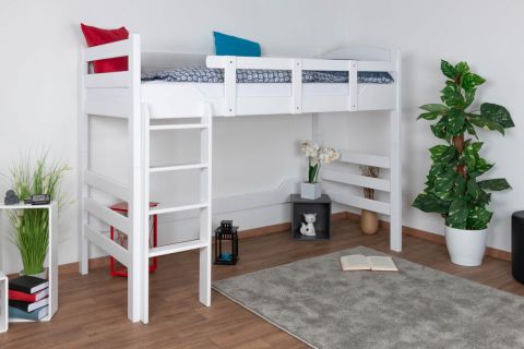Highsleeper bed "Easy Premium Line" K14/n, solid beech wood, white finish, convertible - 90 x 200 cm