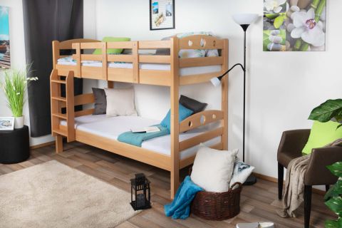 Bunk bed for adults "Easy Premium Line" K18/n, headboard with holes, solid beech wood, natural - 90 x 190 cm, (L x W) convertible