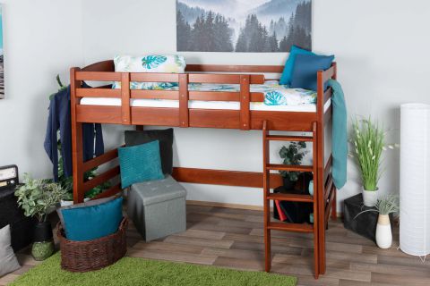 Loft bed 90 x 200 cm for adults, "Easy Premium Line" K22/n, solid beech wood cherry, convertible