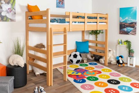 Children's bed / Loft bed "Easy Premium Line" K22/n, solid beech wood natural - Lying surface: 90 x 190 cm