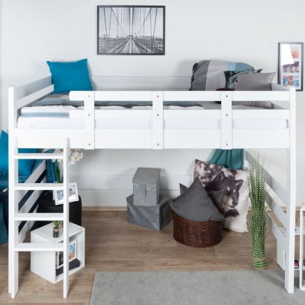 Loft bed 160 x 190 cm "Easy Premium Line" K23/n, solid beech wood, White lacquered, convertible