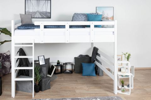 Loft bed 160 x 190 cm for adults "Easy Premium Line" K23/n, solid beech wood, White lacquered, convertible