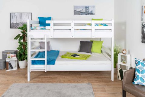 Bunk bed for adults "Easy Premium Line" K24/n, head and foot part straight, solid beech wood, White lacquered - Lying surface: 120 x 190 cm, convertible