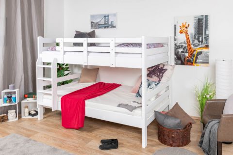 Bunk bed "Easy Premium Line" K24/n, head and foot part straight, solid beech wood, White lacquered - Lying surface: 120 x 190 cm, convertible