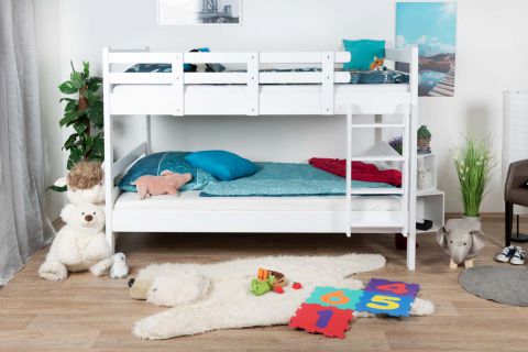 Children's bunk bed "Easy Premium Line" K24/n, head and foot part straight, solid beech wood, White lacquered - Lying surface: 120 x 190 cm, convertible