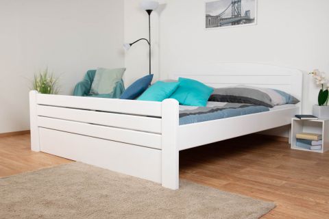 Double bed "Easy Premium Line" K7 incl.1 cover panel, 160 x 200 cm solid beech wood, White lacquered