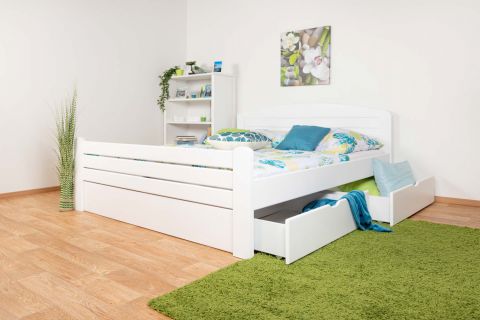 Double bed "Easy Premium Line" K7 incl. 2 drawers and 1 cover, 160 x 200 cm solid beech wood, White lacquered