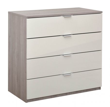 Chest of drawers Sabadell 20, Colour: Oak / Beige high gloss - 87 x 90 x 48 cm (h x w x d)