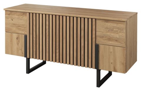 Chest of drawers Slatina 08, Colour: Oak / Black, part solid wood - Measurements: 71 x 140 x 45 cm (H x W x D)