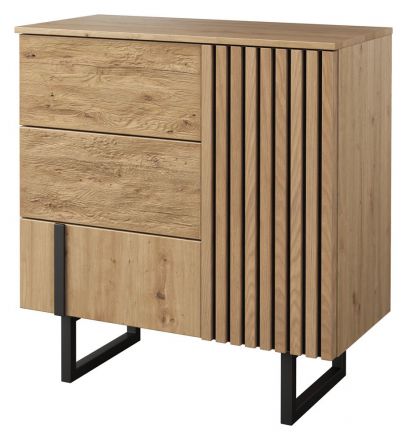 Chest of drawers Slatina 12, Colour: Oak / Black, part solid wood - Measurements: 96 x 91 x 45 cm (H x W x D)