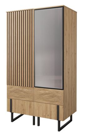 Hinged door cabinet / Closet Slatina 43, Colour: Oak / Black, part solid wood - Measurements: 203 x 110 x 63 cm (H x W x D).