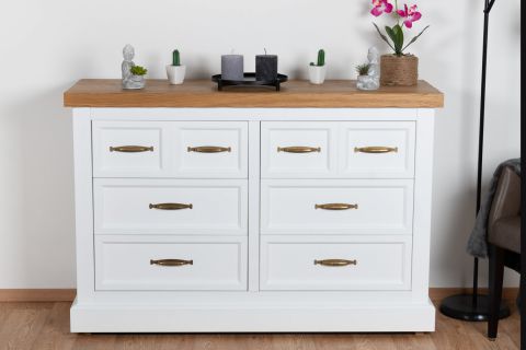 Chest of drawers "Solin" oak white/natural 03, part solid - Measurements: 87 x 132 x 45 cm (H x W x D)