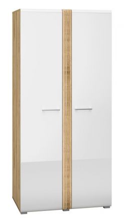 Closet with plenty of storage space Tullahoma 01, Colour: Oak / Glossy White - Measurements: 196 x 92 x 60 cm (H x W x D), with 2 doors and 5 compartments.