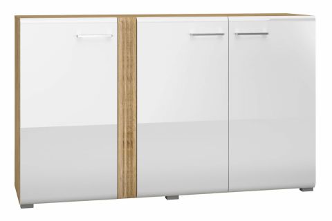 Chest of drawers Tullahoma 05, Colour: Oak / Glossy White - Measurements: 90 x 150 x 42 cm (h x w x d), with 3 doors and 4 shelves