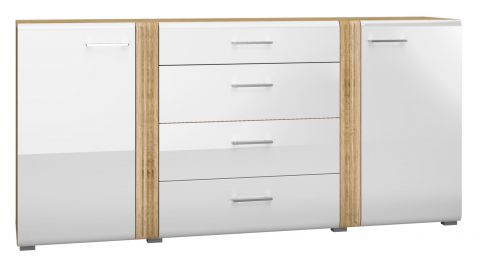 Chest of drawers Tullahoma 06, Colour: Oak / Glossy White - Measurements: 90 x 190 x 42 cm (H x W x D), with 2 doors, 4 drawers and 4 shelves