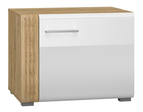 Add-on Chest of drawers for TV base cabinet Tullahoma 07, Colour: Oak / Glossy White - Measurements: 47 x 60 x 42 cm (H x W x D), with 1 door and 1 shelf