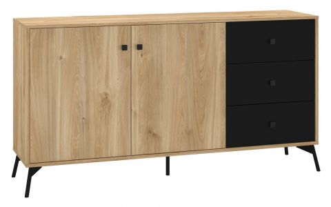 Chest of drawers Lincolnia 04, Colour: Oak / Black - Measurements: 85 x 160 x 40 cm (h x w x d), with 2 doors, 3 drawers and 4 shelves