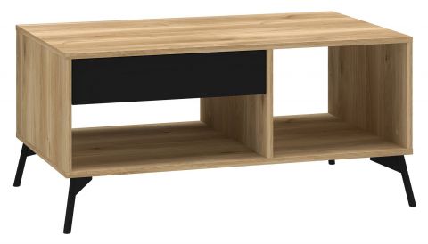 Coffee table Lincolnia 07, Colour: Oak / Black - Measurements: 100 x 60 x 48 cm (W x D x H), with 1 drawer and 2 compartments.