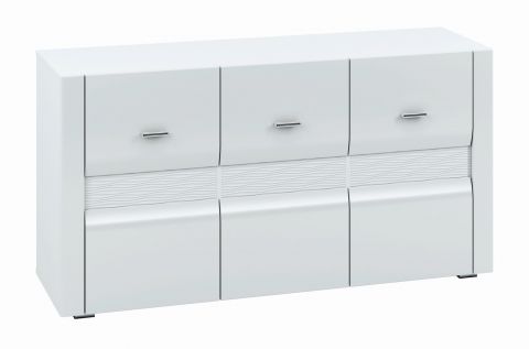 Chest of drawers lift 09, Colour: White / Glossy White - Measurements: 72 x 138 x 42 cm (h x w x d), with 3 doors and 6 compartments