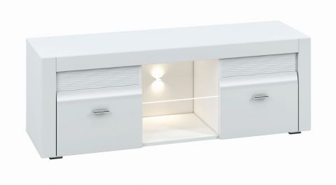 TV base cabinet lift 10, Colour: White / white gloss - measurements: 50 x 138 x 42 cm (H x W x D), with 2 doors and 4 compartments