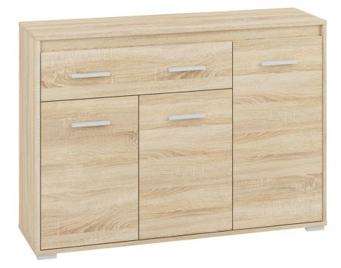 Chest of drawers Mochis 13, Colour: Sonoma Oak Light including 3 colour inserts - Measurements: 85 x 120 x 34 cm (h x w x d), with 3 doors, 1 drawer and 4 compartments
