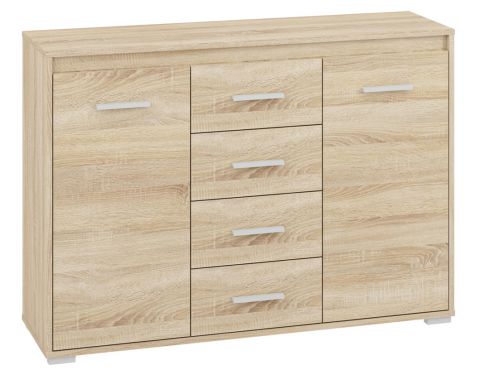 Chest of drawers Mochis 14, Colour: Sonoma Oak Light including 3 colour inserts - Measurements: 85 x 120 x 34 cm (h x w x d), with 2 doors, 4 drawers and 4 compartments
