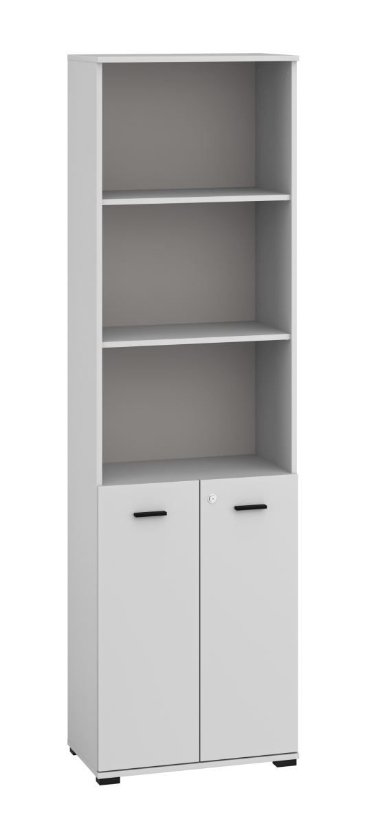 Toivala 02 office cabinet, color: light grey - Dimensions: 204 x 60 x 34 cm (H x W x D), with 2 doors and 5 compartments