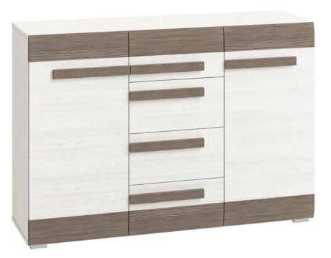 Chest of drawers Knoxville 07, Colour: Pine White / Grey - Measurements: 97 x 138 x 42 cm (h x w x d), with 2 doors, 4 drawers and 6 compartments