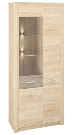 Display case Mesquite 02, Colour: Sonoma oak light / Sonoma oak truffle - measurements: 199 x 85 x 40 cm (H x W x D), with 3 doors and 10 shelves