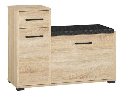 Bench with storage / shoe cabinet Vacaville 06, Colour: Sonoma oak light - Measurements: 68 x 90 x 34 cm (H x W x D), with 2 doors, 1 drawer and 4 compartments.