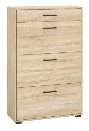 Shoe cabinet Vacaville 15, Colour: Sonoma oak light - Measurements: 126 x 80 x 34 cm (H x W x D), with 3 doors, 1 drawer and 6 compartments.