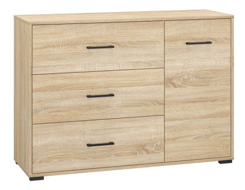 Chest of drawers Vacaville 24, Colour: Sonoma Oak Light - Measurements: 85 x 120 x 40 cm (H x W x D), with 1 door, 3 drawers and 2 shelves