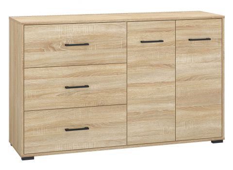 Chest of drawers Vacaville 25, Colour: Sonoma Oak Light - Measurements: 85 x 138 x 40 cm (H x W x D), with 2 doors, 3 drawers and 2 shelves