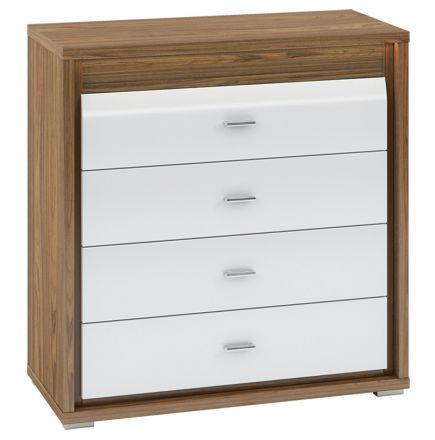 Chest of drawers Tempe 05, Colour: Nut Colours / White high gloss, front insert: Nut Colours - Measurements: 94 x 92 x 41 cm (H x W x D), with 4 drawers
