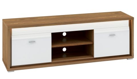 TV base unit Tempe 11, colour: Nut colours / white high gloss, front insert: white - measurements: 55 x 164 x 41 cm (h x w x d), with 2 doors and 4 compartments