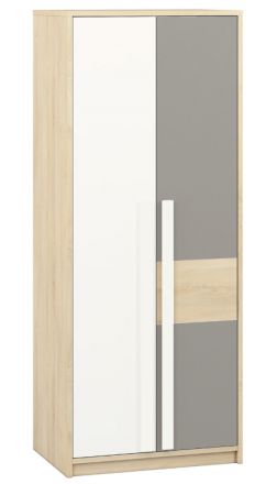 Children's room - Hinged door cabinet / Wardrobe Greeley 02, Colour: Beech / White / Platinum Grey - Measurements: 199 x 80 x 55 cm (h x w x d), with 2 doors and 6 compartments