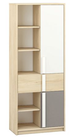 Children's room - Wardrobe Greeley 03, Colour: Beech / White / Platinum Grey - Measurements: 199 x 80 x 40 cm (H x W x D), with 2 doors, 1 drawer and 10 compartments