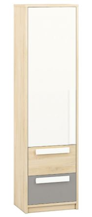 Children's room - Wardrobe Greeley 04, Colour: Beech / White / Platinum Grey - Measurements: 199 x 54 x 40 cm (H x W x D), with 1 door, 2 drawers and 4 compartments
