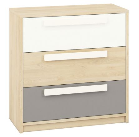 Children's room - Chest of drawers Greeley 10, Colour: Beech / White / Platinum Grey - Measurements: 93 x 92 x 40 cm (H x W x D), with 3 drawers