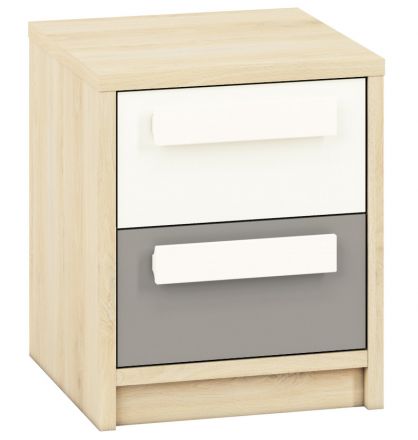 Children's room - Bedside table Greeley 13, Colour: Beech / White / Platinum Grey - Measurements: 48 x 40 x 40 cm (H x W x D), with 2 drawers