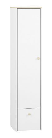 Children's room - Wardrobe Egvad 06, Colour: White / Beech - Measurements: 193 x 43 x 40 cm (H x W x D), with 1 door, 1 drawer and 4 compartments