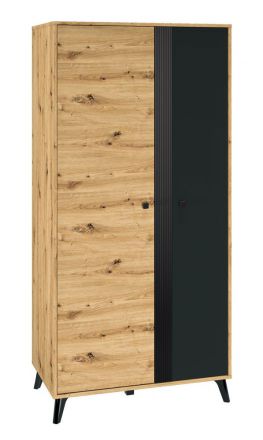 Closet with a clothes rail Lassila 01, Colour: Oak Artisan / Black - Measurements: 191 x 92 x 54 cm (H x W x D), with 2 doors and five compartments.