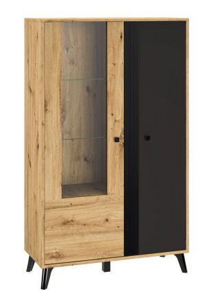 Display case Lassila 03, Colour: oak Artisan / black - Measurements: 153 x 92 x 40 cm (H x W x D), with two doors and 8 compartments.